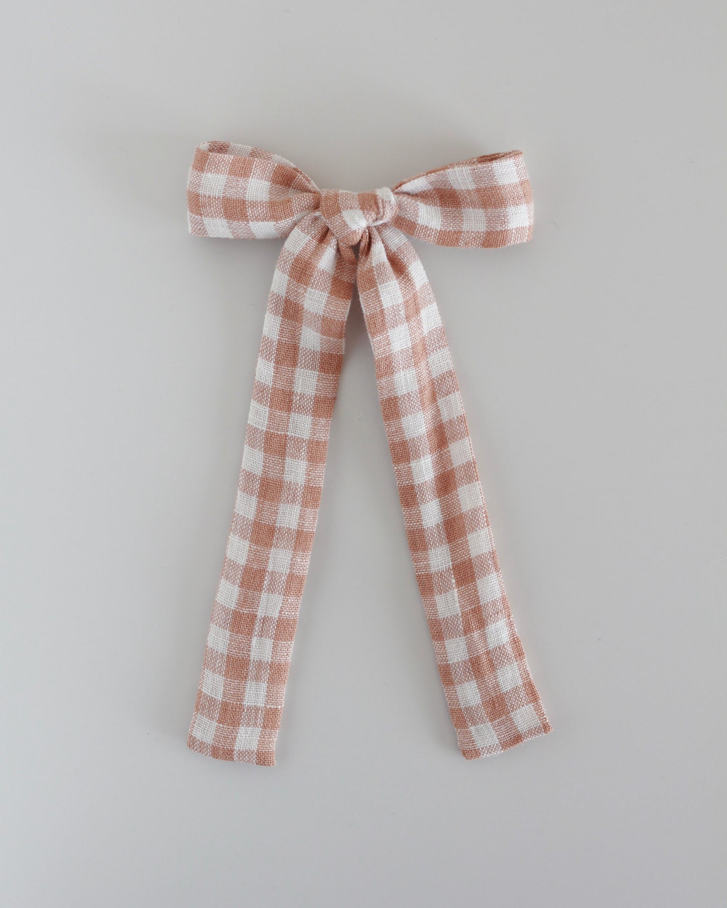 BOW CLIP [flutter] - Gingham plaid,camel/white