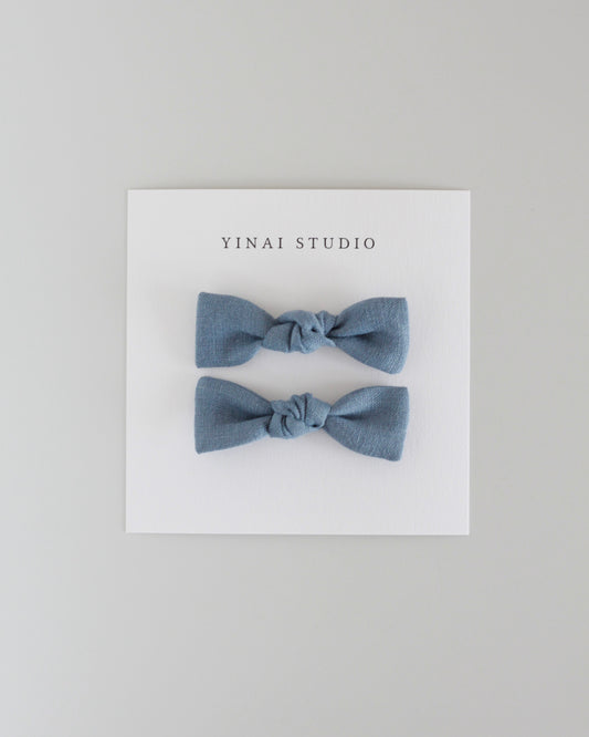 BOW CLIP [tiny, set of 2] -Stonewash blue