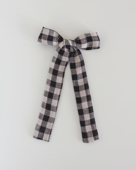 BOW CLIP [flutter] - Gingham plaid, black/gray
