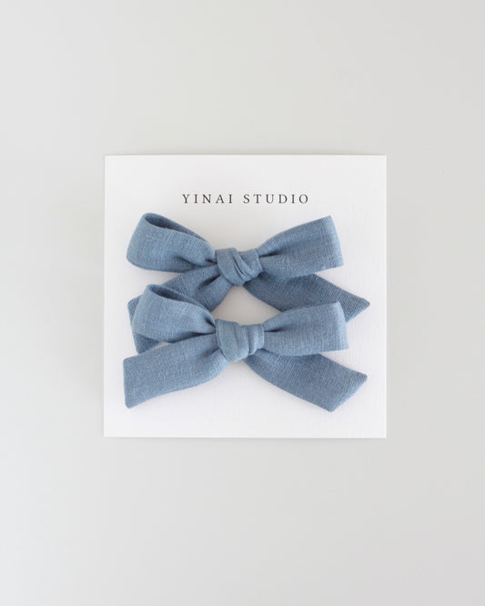BOW CLIP [small, set of 2] - Stonewash blue