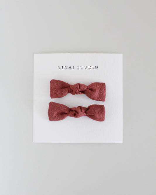 BOW CLIP [tiny, set of 2] -Reddish brown