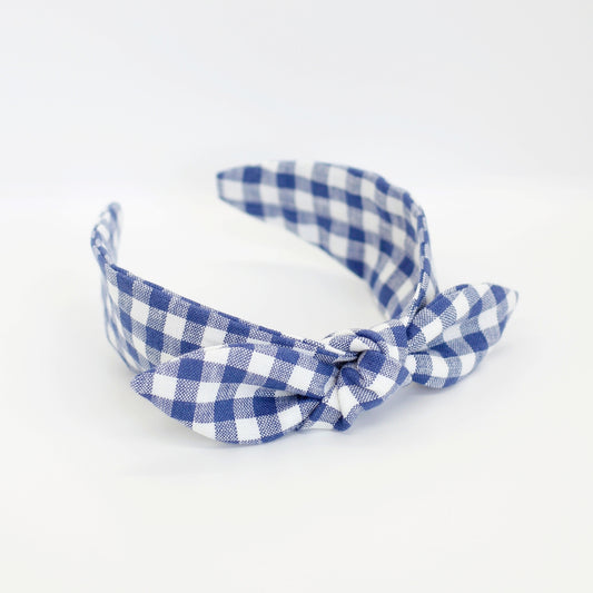 BOW HEADBAND [original] - Gingham plaid, blue/white