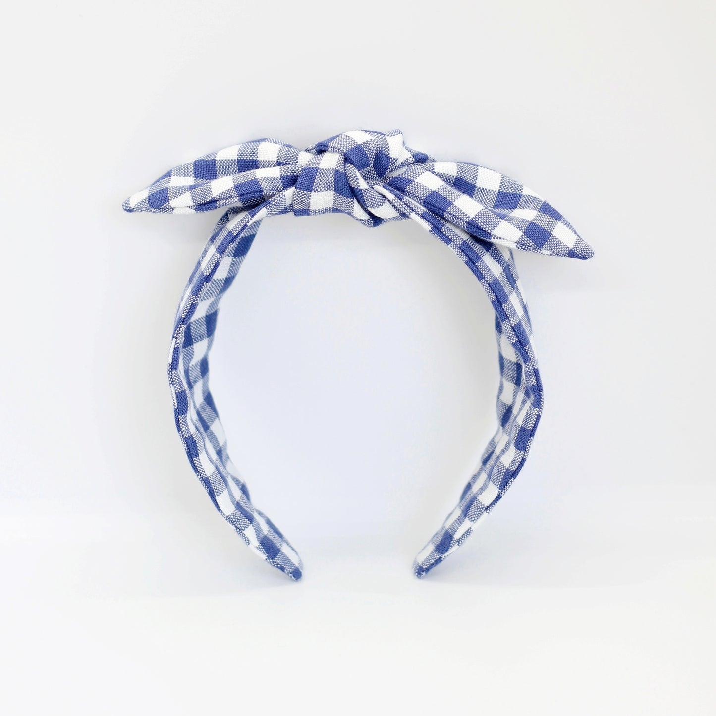 BOW HEADBAND [original] - Gingham plaid, blue/white