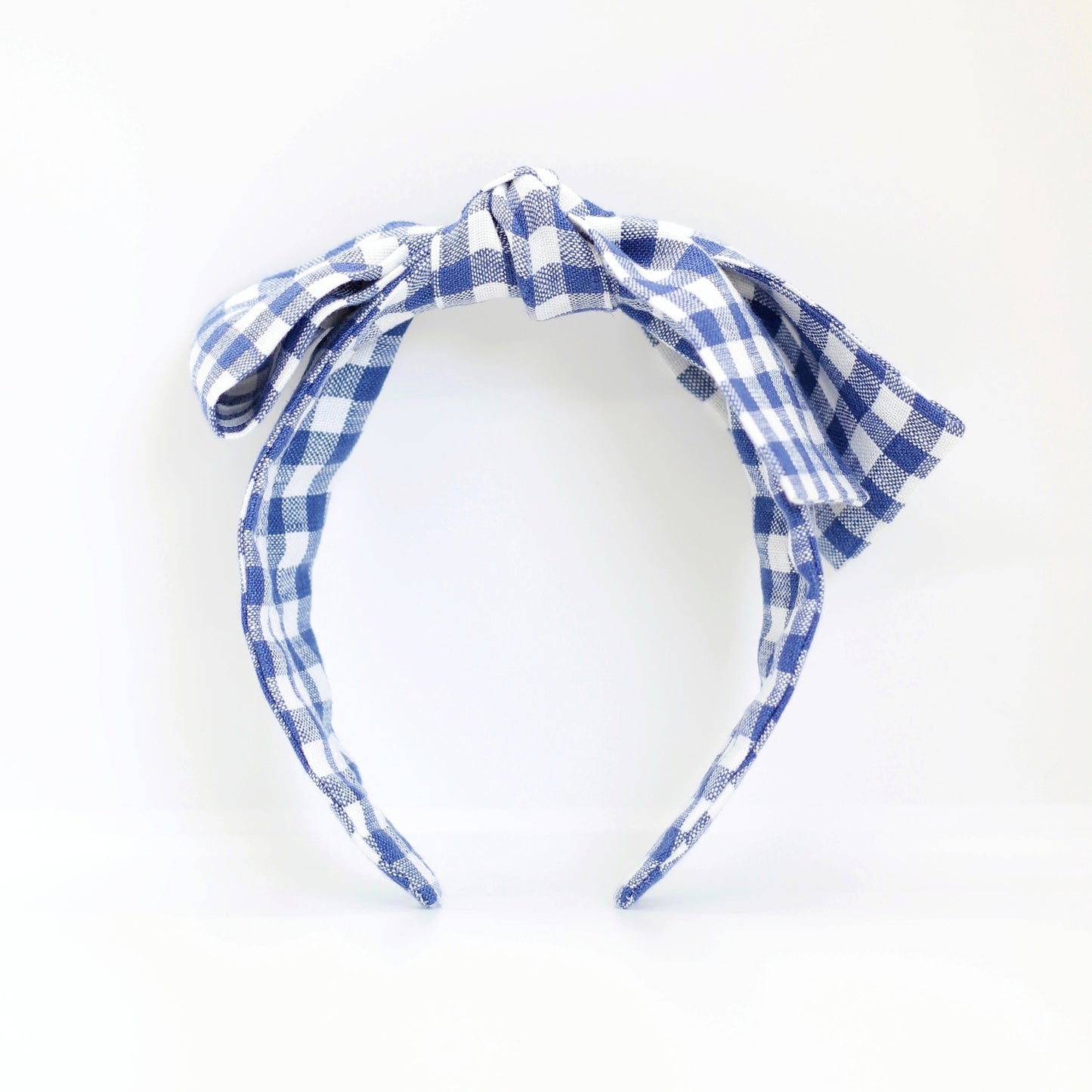 BOW HEADBAND [joy] - Gingham plaid, blue/white