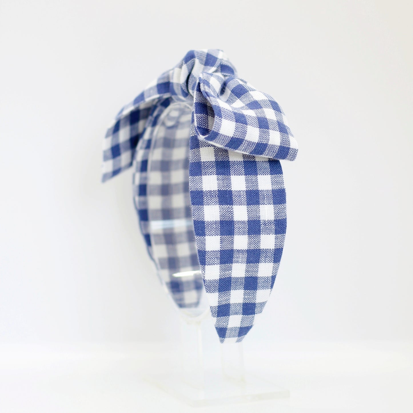 BOW HEADBAND [joy] - Gingham plaid, blue/white