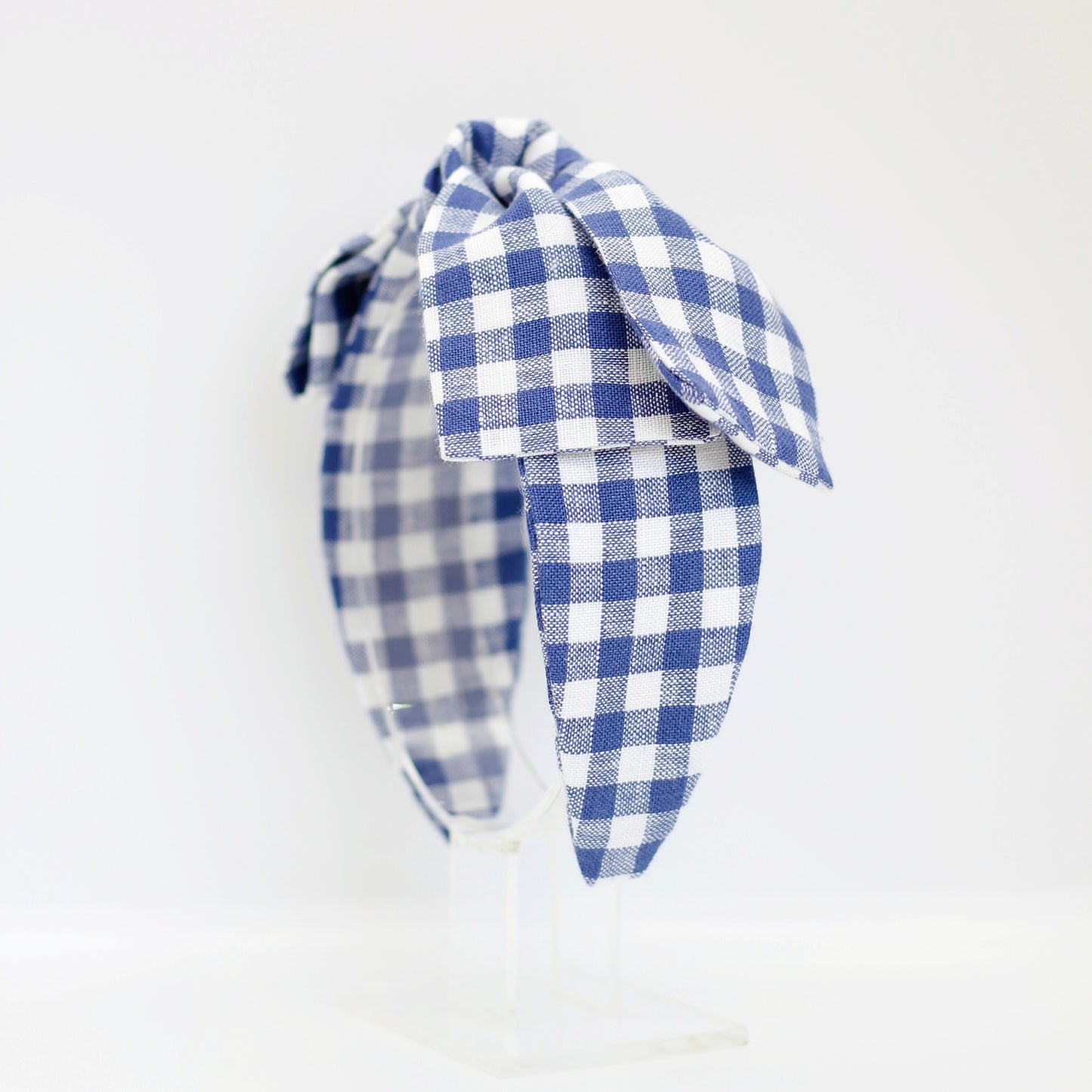 BOW HEADBAND [joy] - Gingham plaid, blue/white