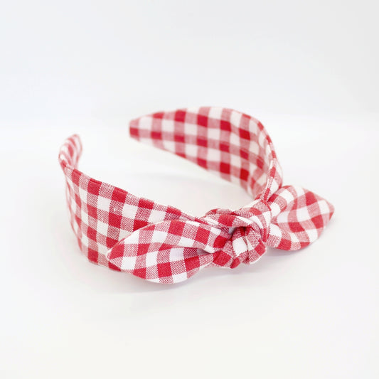 BOW HEADBAND [original] - Gingham plaid, red/white