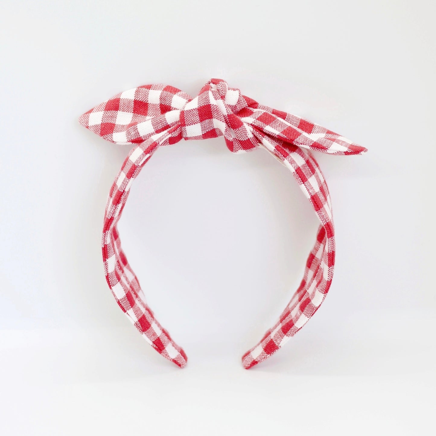 BOW HEADBAND [original] - Gingham plaid, red/white