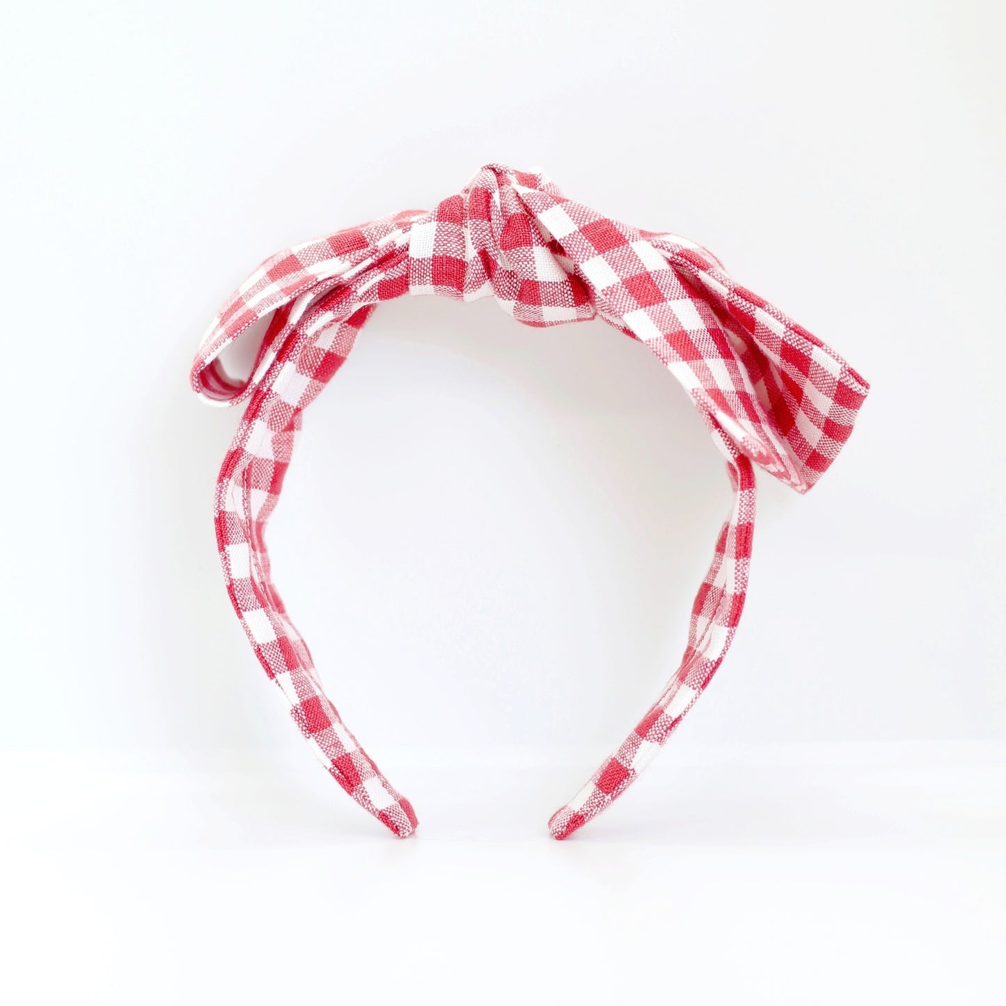 BOW HEADBAND [joy] - Gingham plaid, red/white