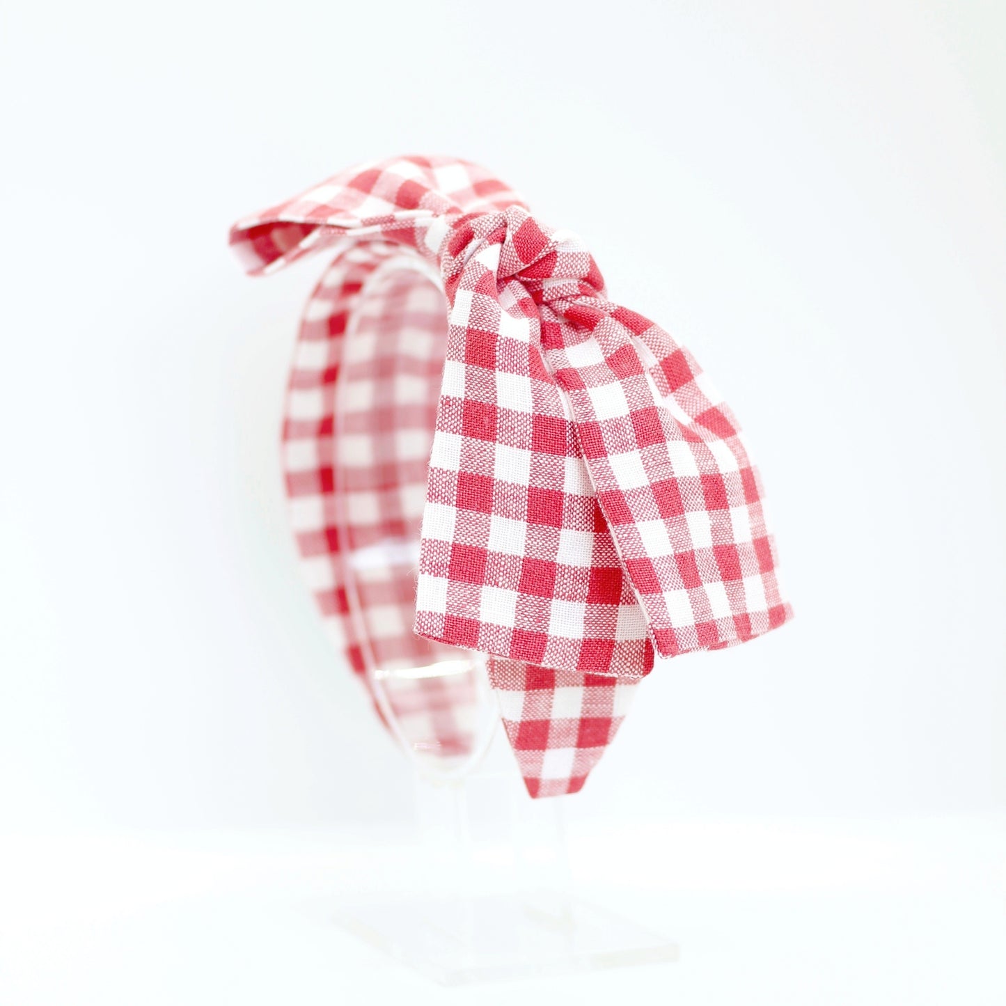 BOW HEADBAND [joy] - Gingham plaid, red/white