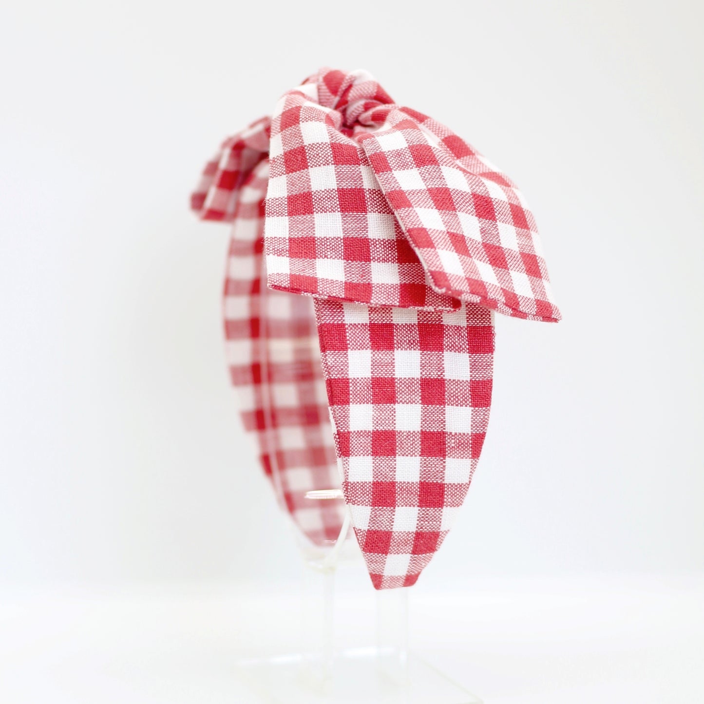 BOW HEADBAND [joy] - Gingham plaid, red/white