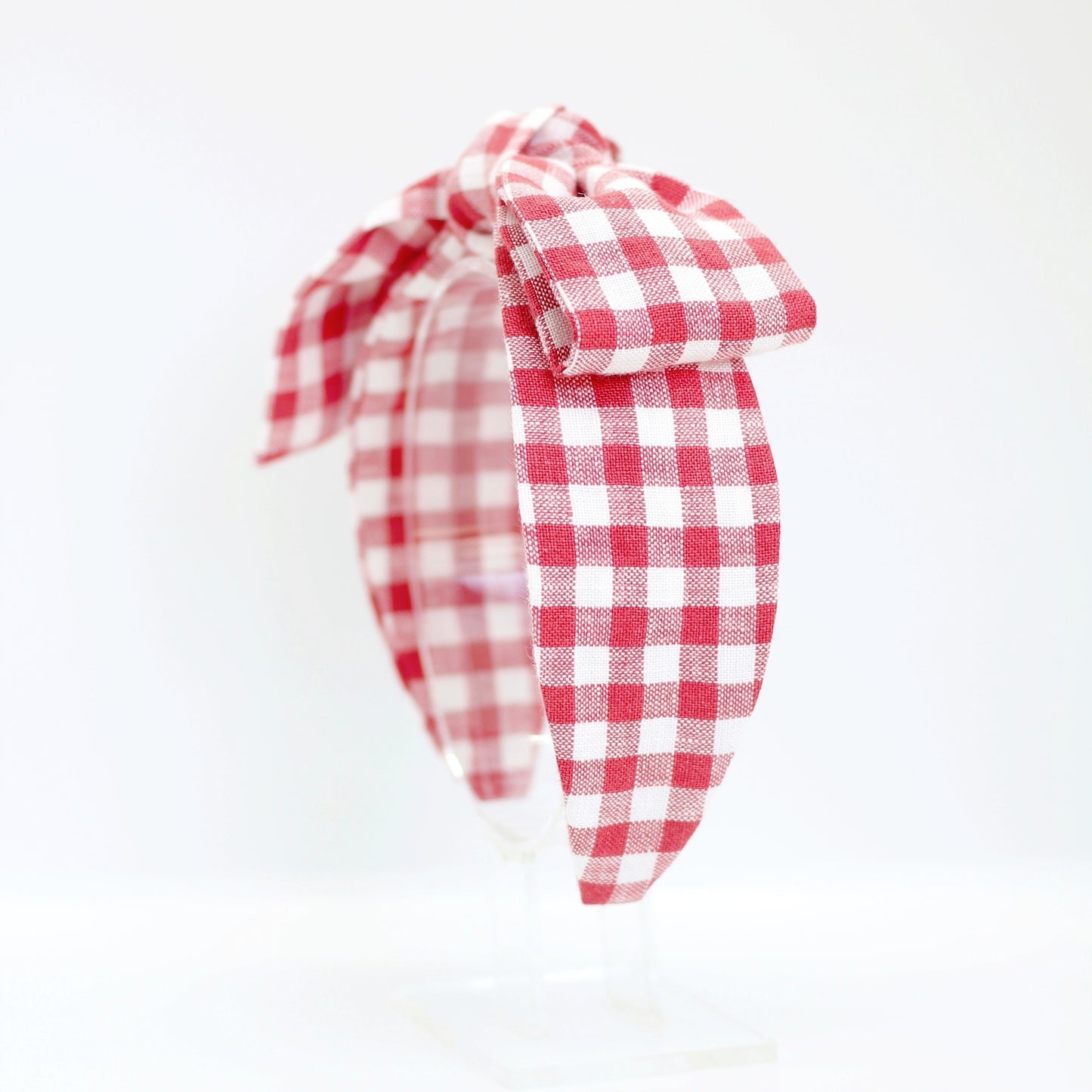 BOW HEADBAND [joy] - Gingham plaid, red/white