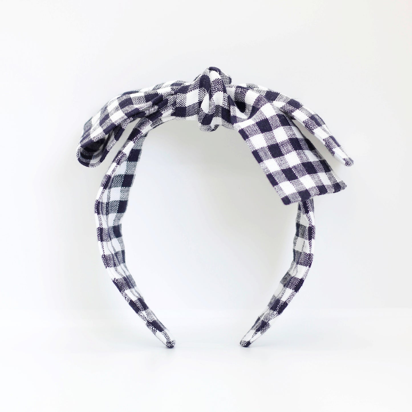 BOW HEADBAND [joy] - Gingham plaid, black/white