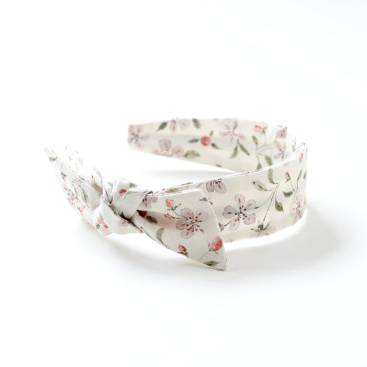 BOW HEADBAND [library] - Apple blossoms, cream