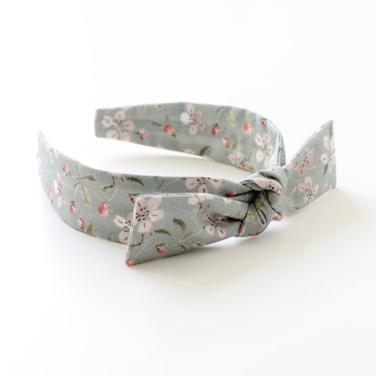 BOW HEADBAND [picnic] - Apple blossoms, sage