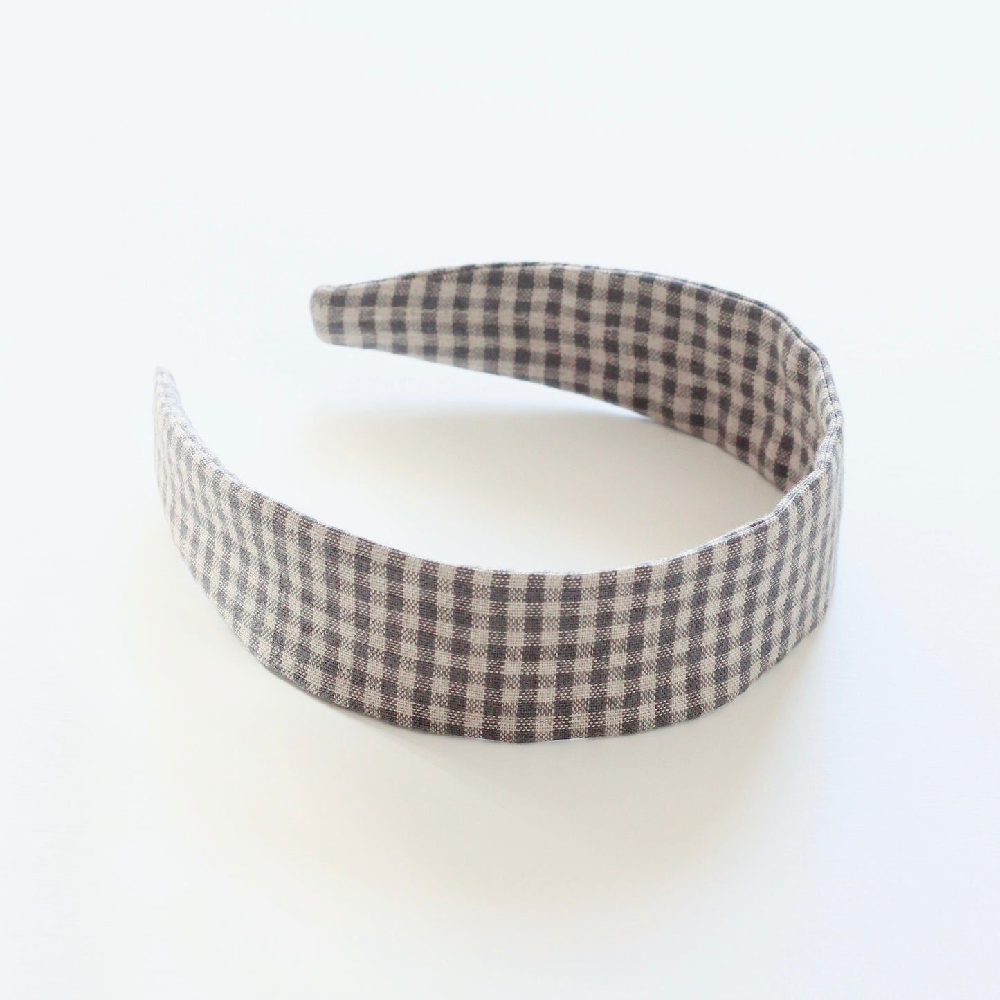 BOW HEADBAND [library] - Gingham plaid, cool gray/ecru