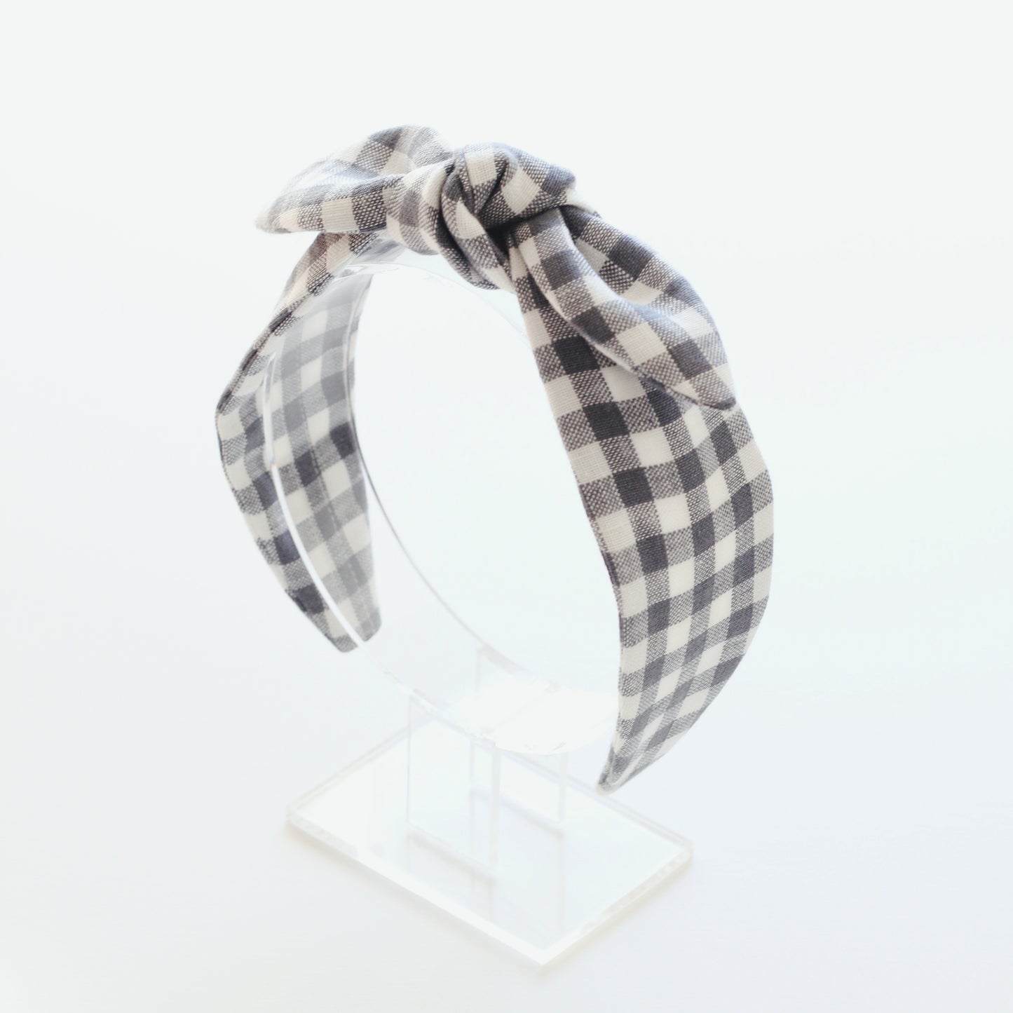 BOW HEADBAND [original] - Gingham plaid, cool gray/white