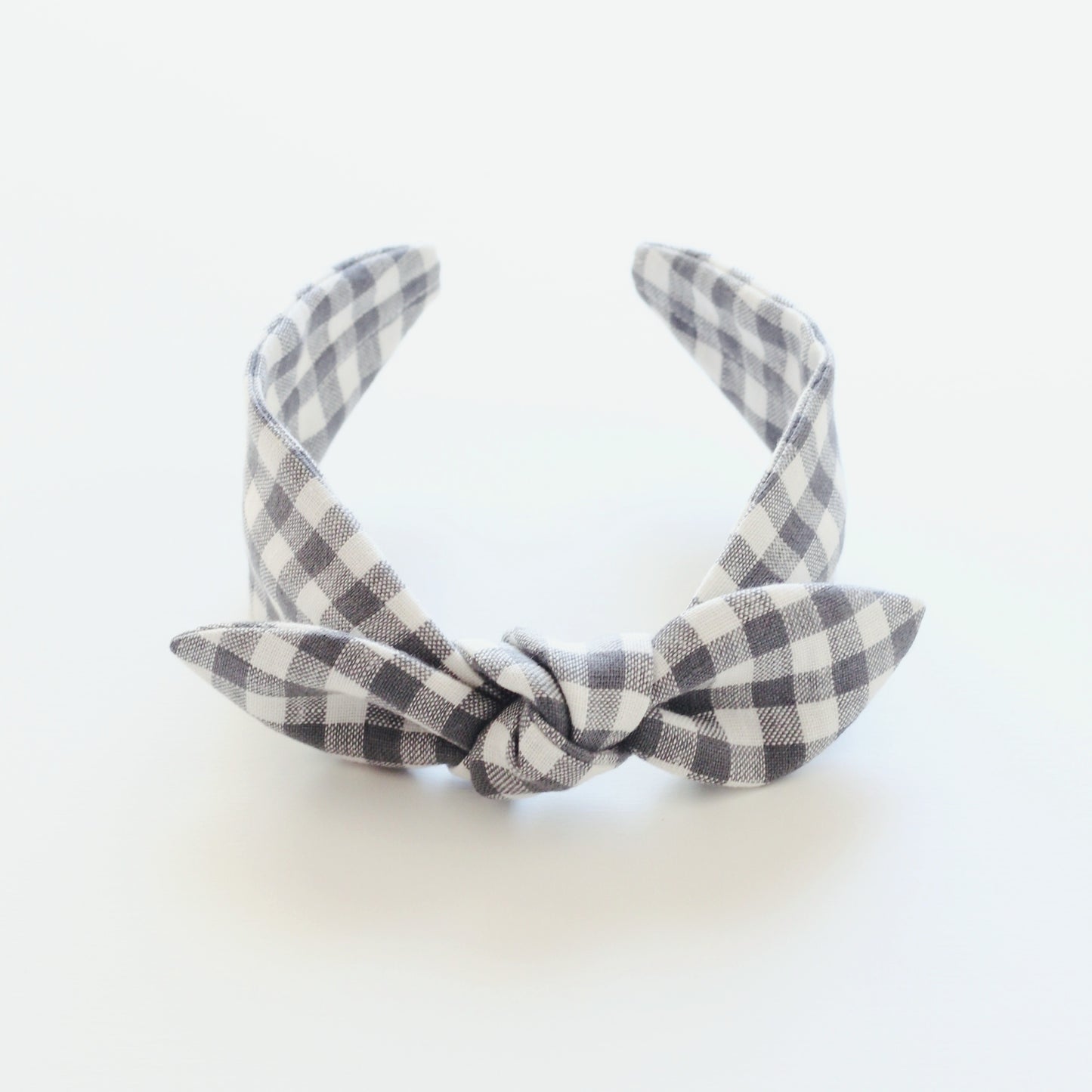 BOW HEADBAND [original] - Gingham plaid, cool gray/white