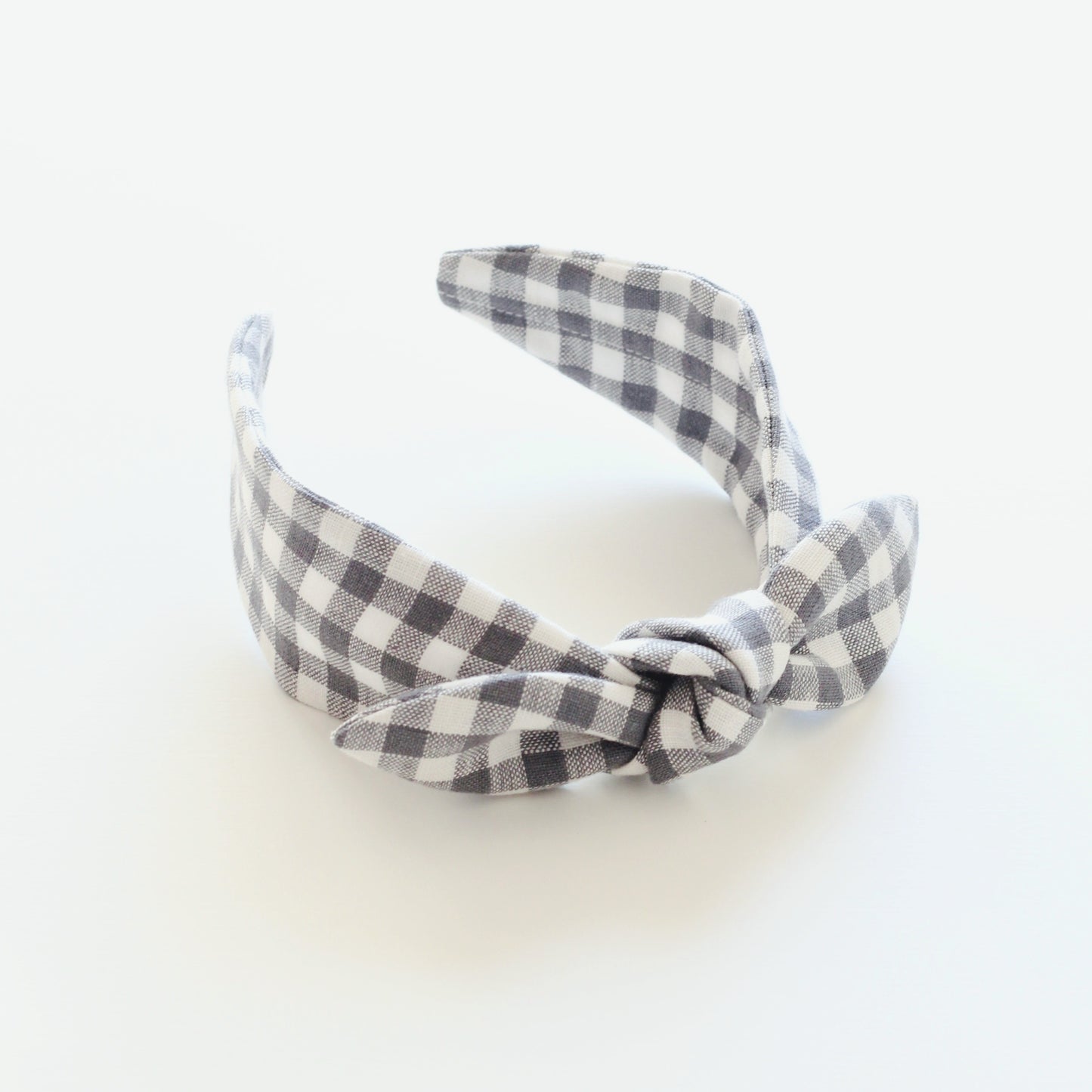 BOW HEADBAND [original] - Gingham plaid, cool gray/white