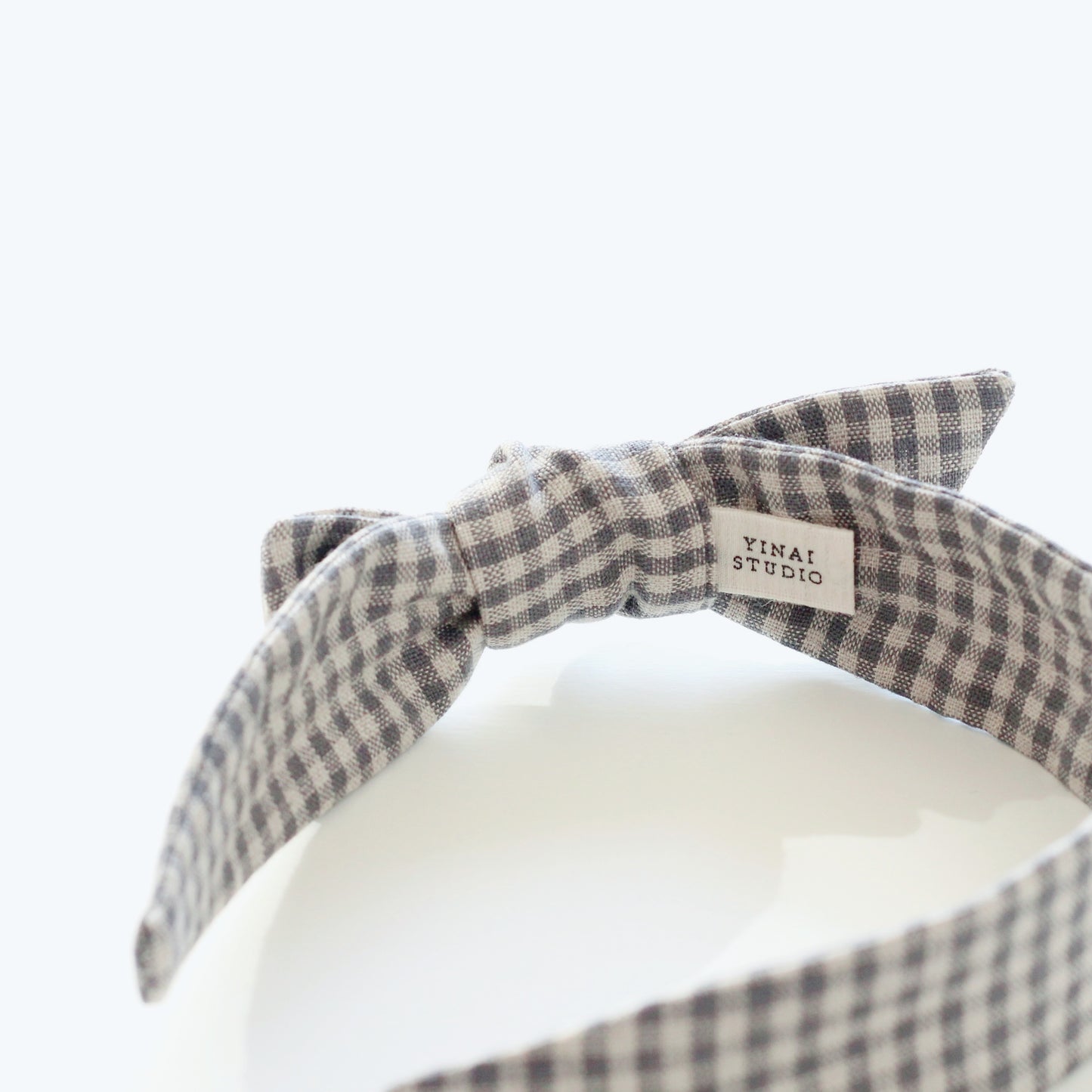 BOW HEADBAND [library] - Gingham plaid, cool gray/ecru