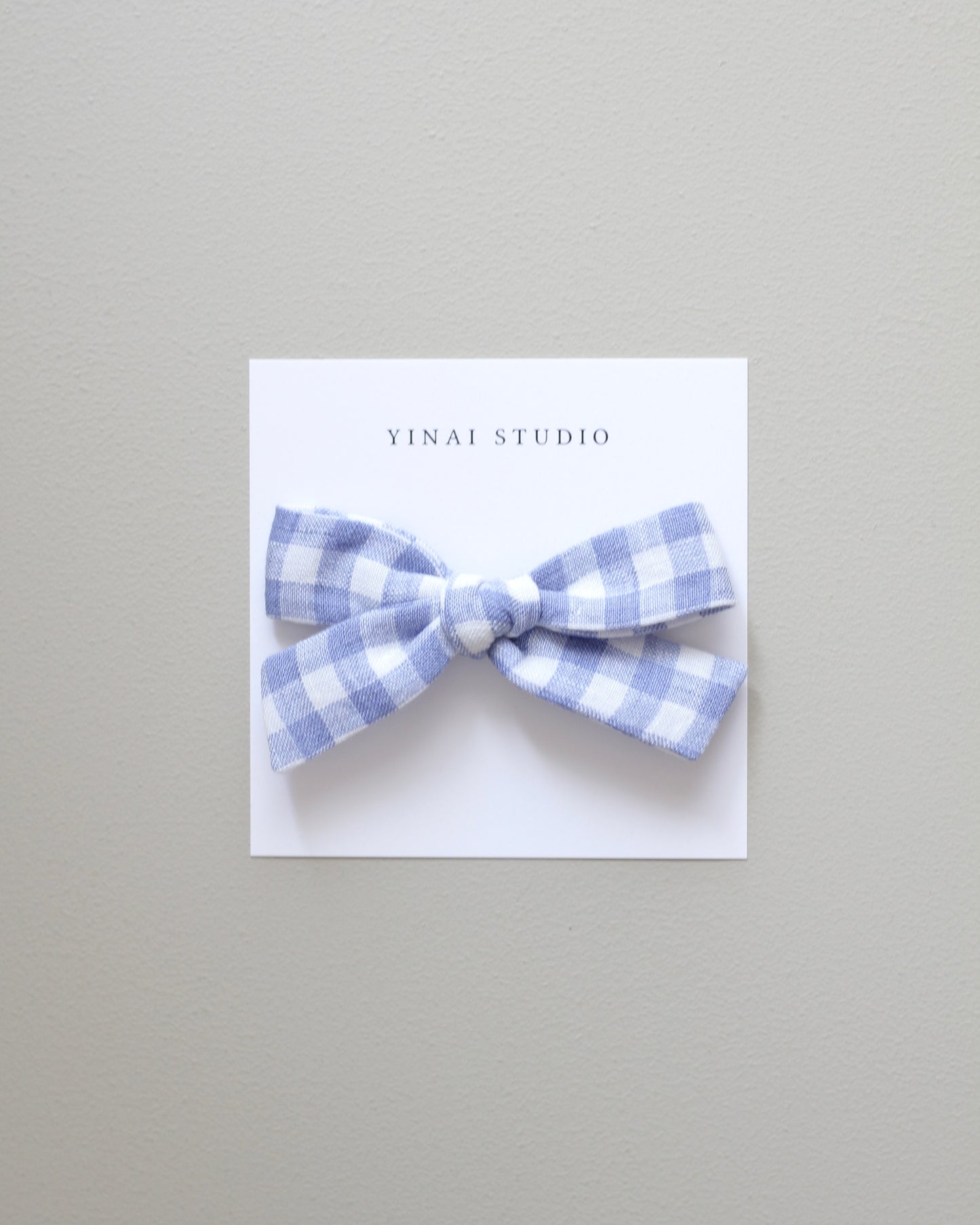 BOW CLIP / HEADBAND [medium] - Gingham plaid, iris blue/white