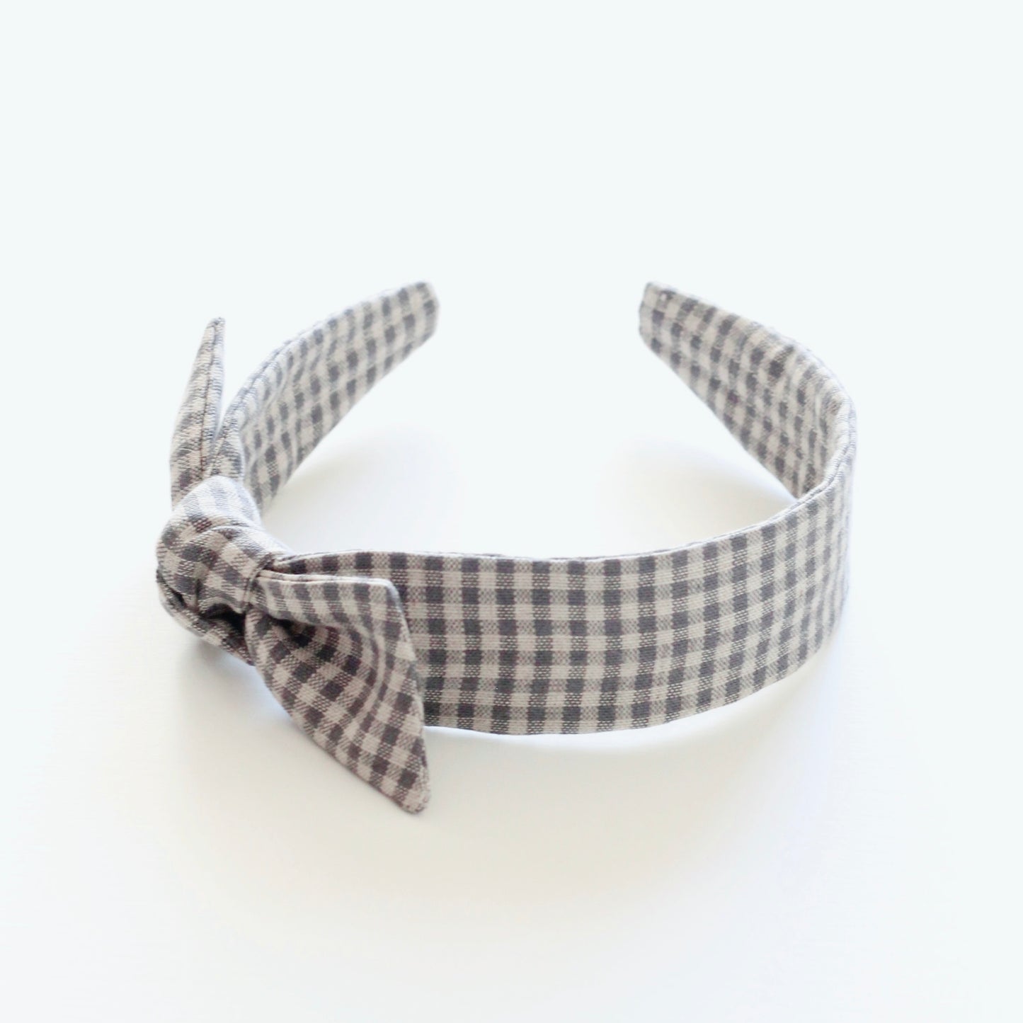 BOW HEADBAND [library] - Gingham plaid, cool gray/ecru